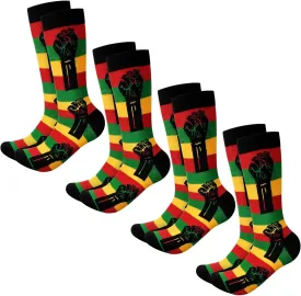4 Pairs Juneteenth Socks for Men African Flag Funny Crew Socks June 19th Gift Black History Month