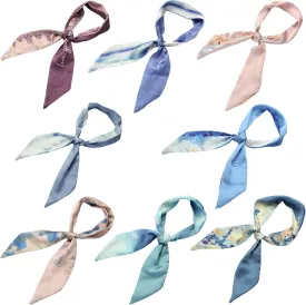 8 Pieces Fashion Long Ribbon Scarf, Hair Ribbon Handbag Handle Small Silk Scarf