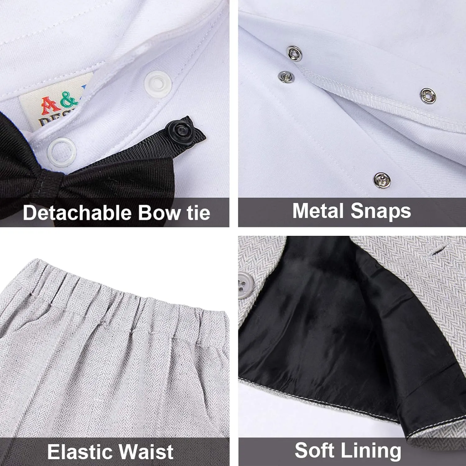 A&J DESIGN 5pcs Baby Boys Suit, 12 Months - 3T, Shirt & Pants & Vest & Hat & Bow Tie