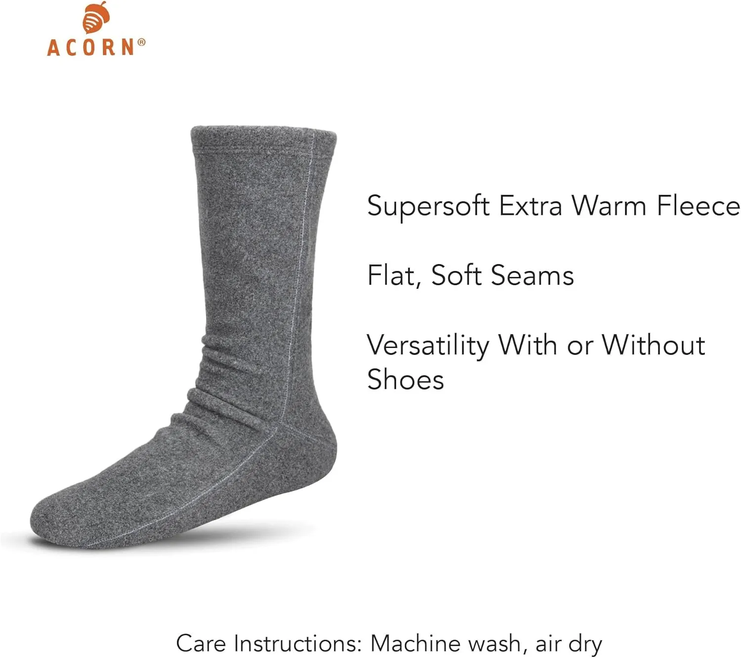 Acorn Mens and Womens Versafit Fleece Sock: Super Soft & Ultra-Warm, Mid-Calf Height, Flat-Flock Seams