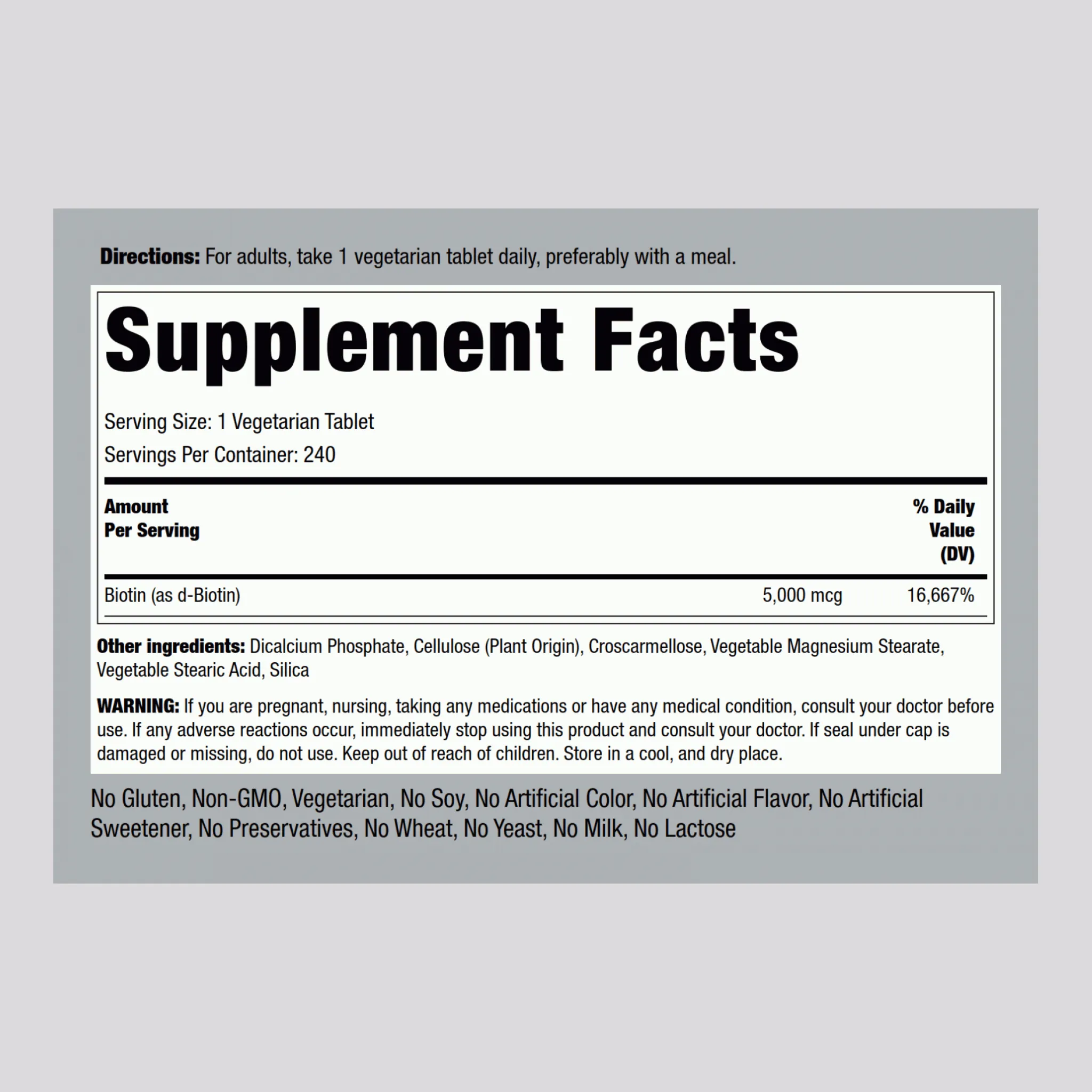 Biotin, 5000 mcg, 240 Tablets