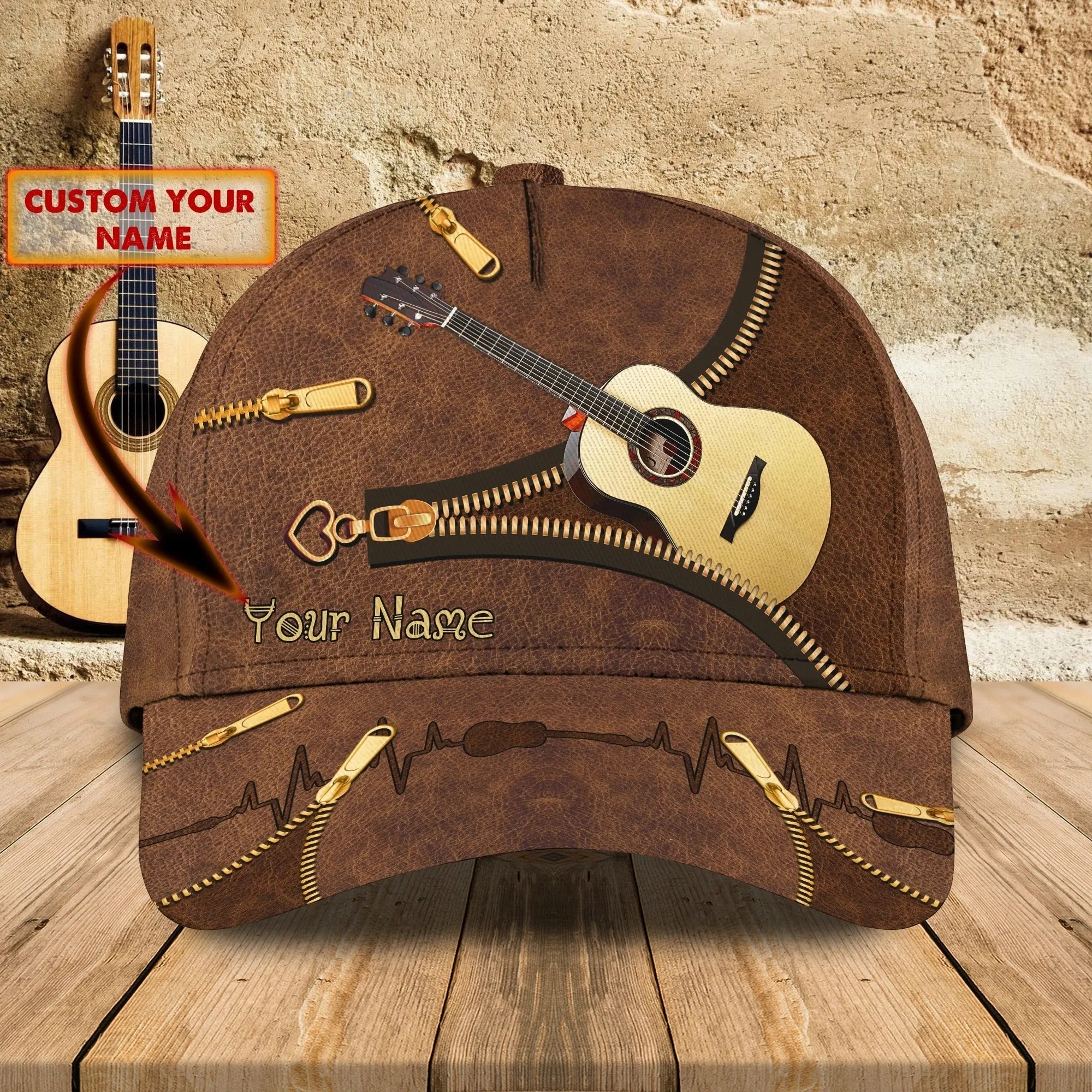 Custom With Name A Baseball 3D Cap Hat, Never Underestimate An Old Man With A Guitar, Guitarist Gifts