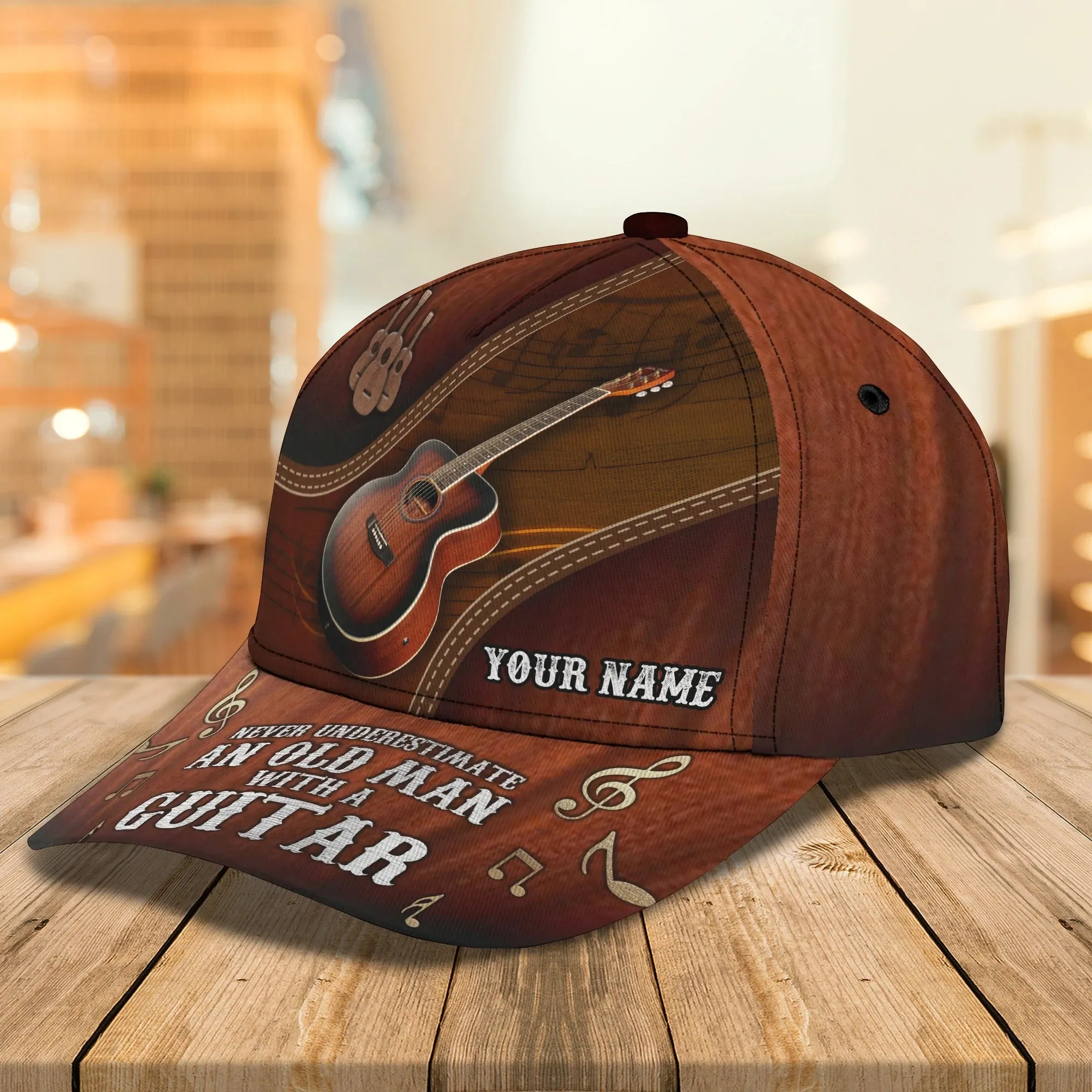 Custom With Name A Baseball 3D Cap Hat, Never Underestimate An Old Man With A Guitar, Guitarist Gifts