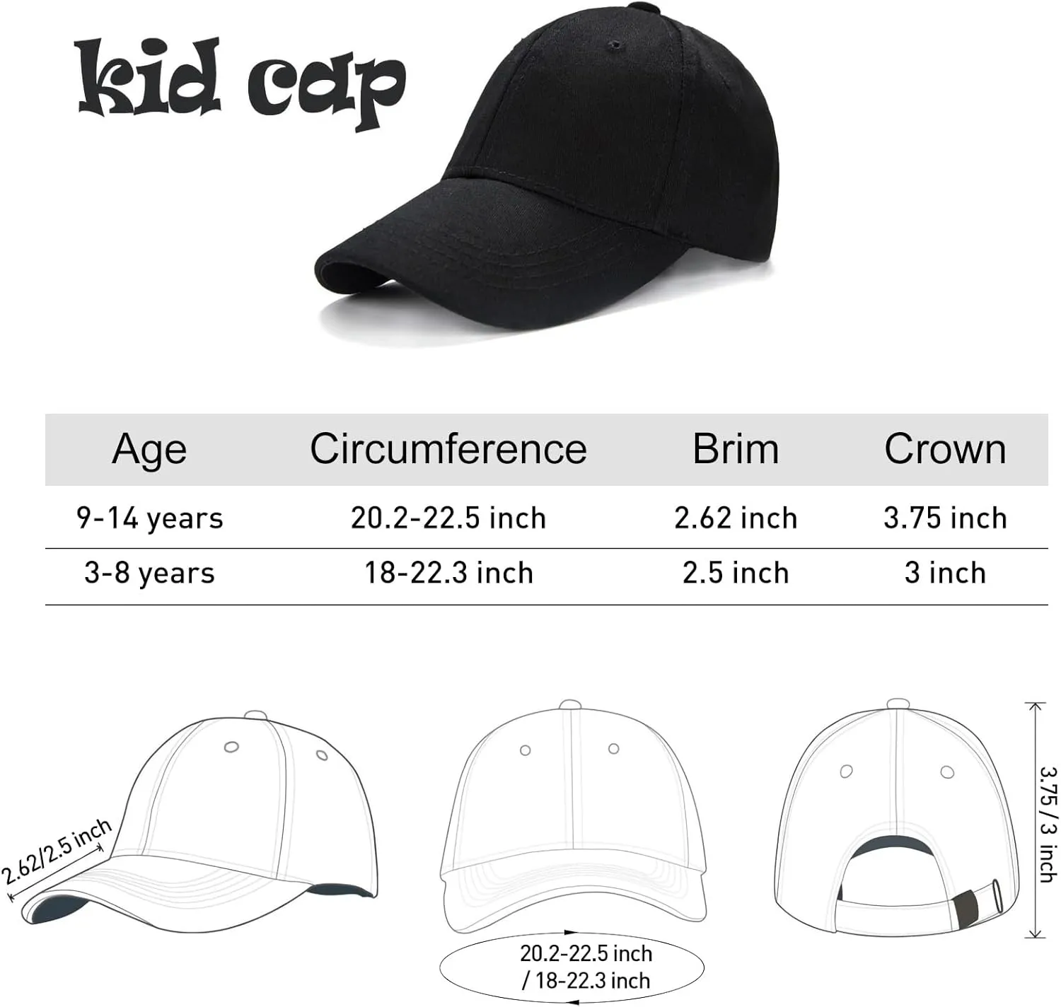 Edoneery Baseball Cap for Kids-Adjustable Washed Cotton Golf Toddler Hat for Boys & Girls