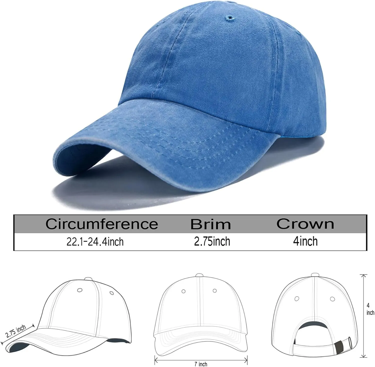 Edoneery Men Women Baseball Cap-Low Profile Adjustable Washed Cotton Golf Dad Hat