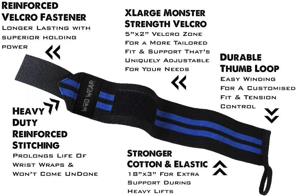 Elastic Wrist Wraps for Powerlifting, Strength Training, Bodybuilding, Cross Training, Olympic Weightlifting, Yoga Support - One Size Fits All