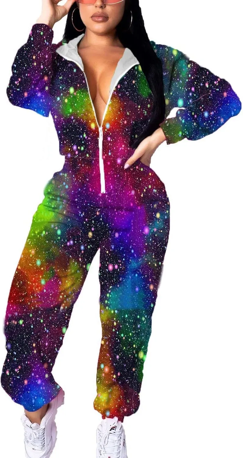 EOSIEDUR Women's Pullover Hoodies Jumpsuit Zipper Jacket Windbreaker Elastic Waistband Pants One Piece Outfits Tracksuit Set