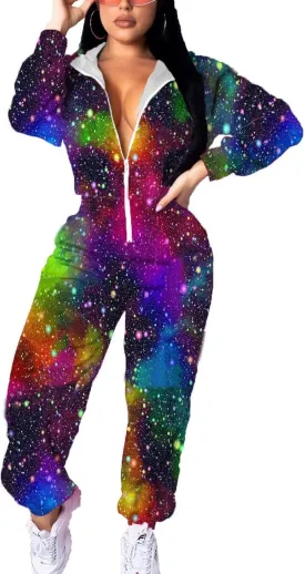 EOSIEDUR Women's Pullover Hoodies Jumpsuit Zipper Jacket Windbreaker Elastic Waistband Pants One Piece Outfits Tracksuit Set