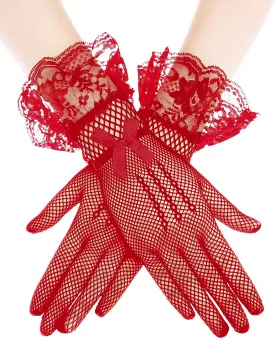 Fancydresswale Lace Vintage Bridal Elegant Party Full Finger Gloves for Party, wedding and Anniversaries; Red Color