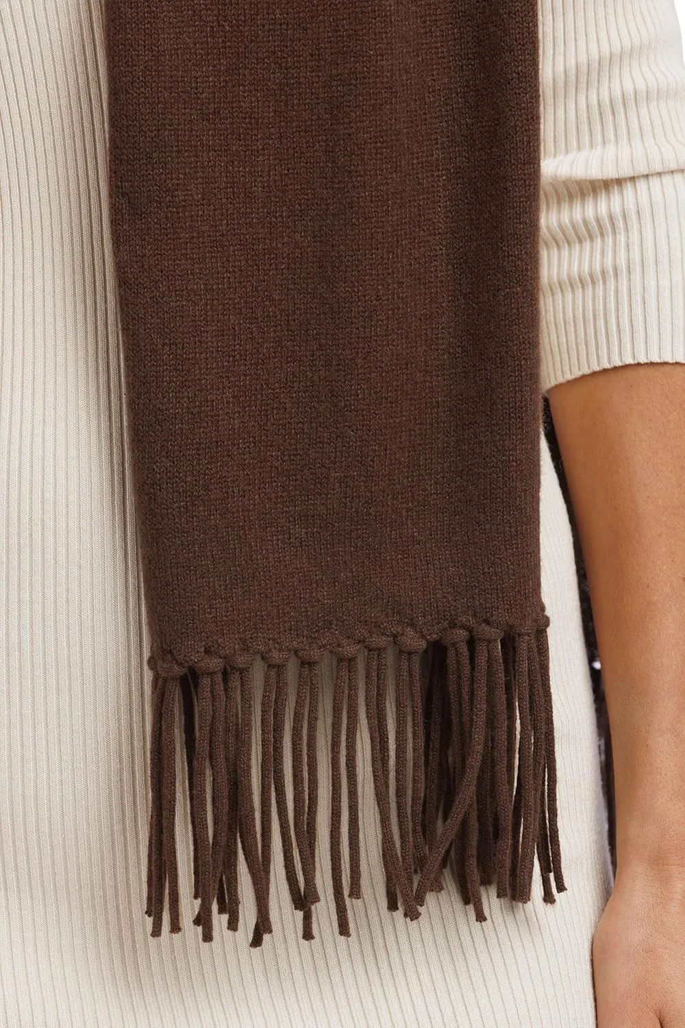 Fishers Finery Women's 100% Pure Cashmere Knit Scarf with Fringe Detail; with Black Label Box
