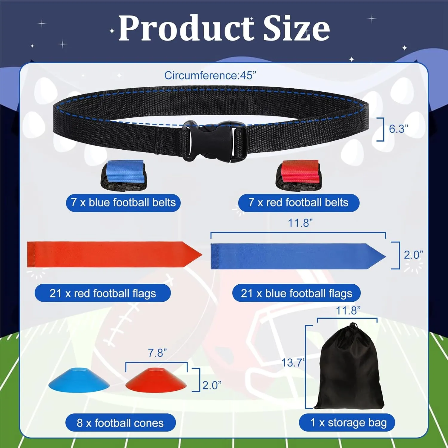Flag Football Belts, Adjustable Flag Football Set with Flags, Cones Flag Football Belts and Flags for Youth Adults Training