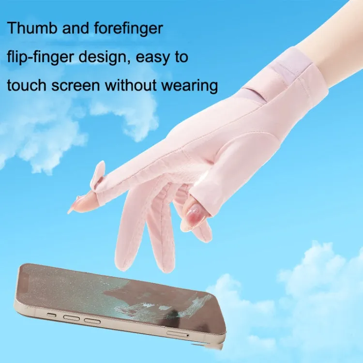 FSN02 1pair UV Resistant Ice Silk Breathable Cool Non-Slip Cycling Driving Thin Gloves Free Code(Blue White)