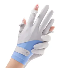 FSN02 1pair UV Resistant Ice Silk Breathable Cool Non-Slip Cycling Driving Thin Gloves Free Code(Blue White)