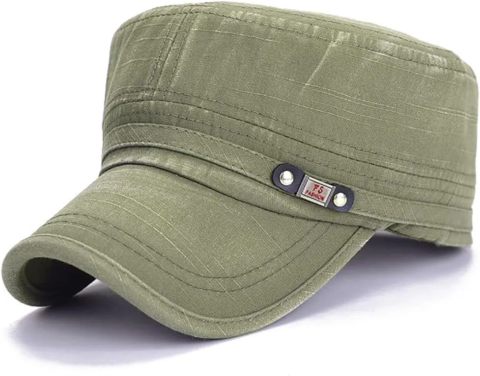 Glamorstar Unisex Cadet Army Cap Washed Cotton Twill Military Corps Hat Flat Top Cap