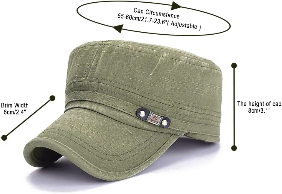 Glamorstar Unisex Cadet Army Cap Washed Cotton Twill Military Corps Hat Flat Top Cap