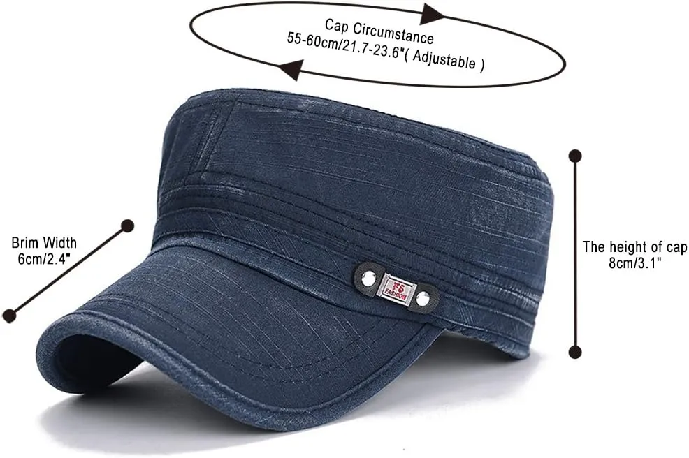Glamorstar Unisex Cadet Army Cap Washed Cotton Twill Military Corps Hat Flat Top Cap