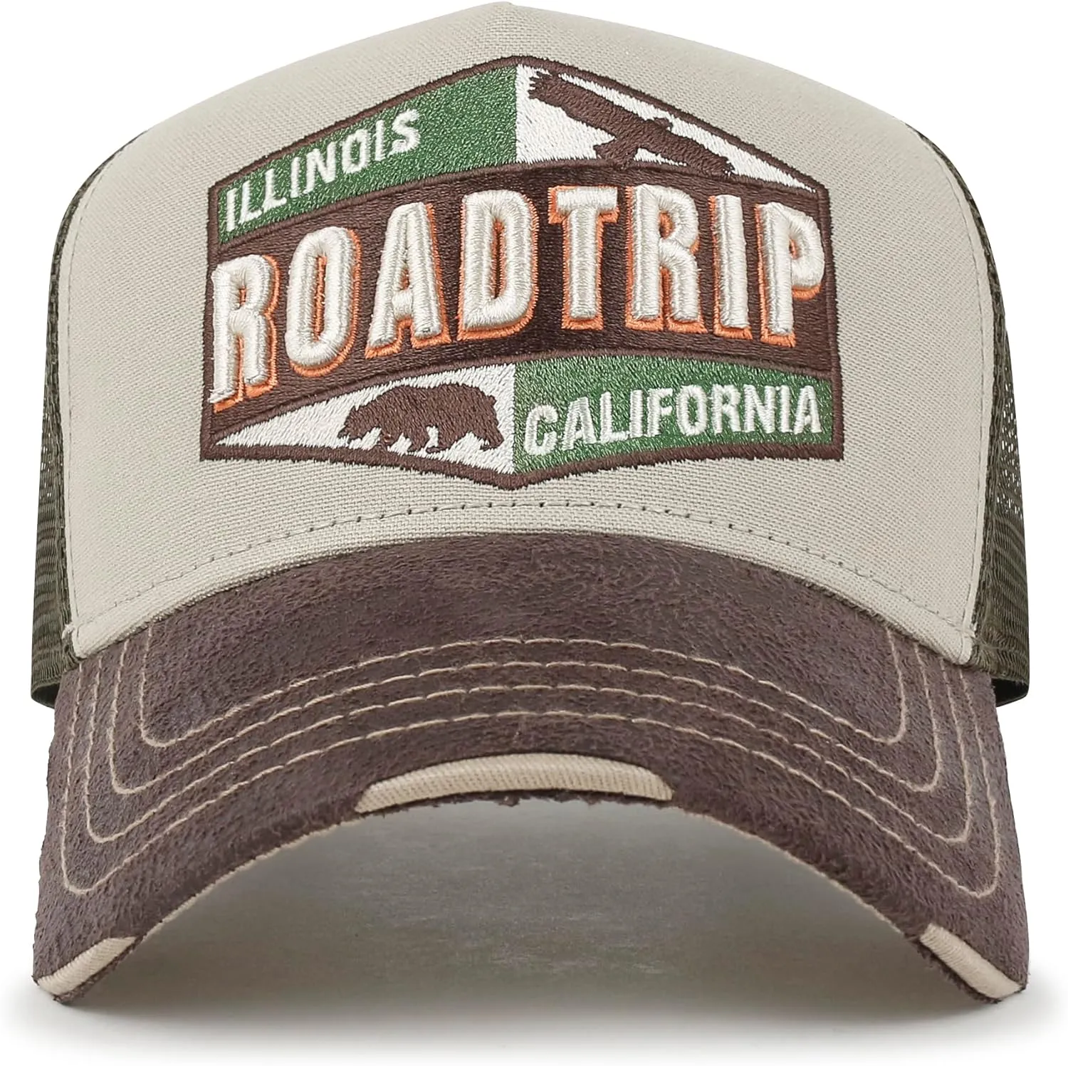 ililily Premium Road Trip Vintage Distressed Snapback Trucker Hat Baseball Cap