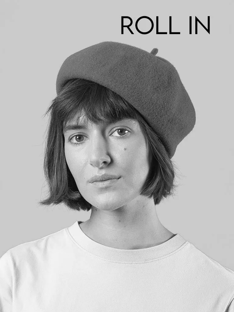 KOPKA Roll Up Woollen Felix Beret - Camel with Viola Tip