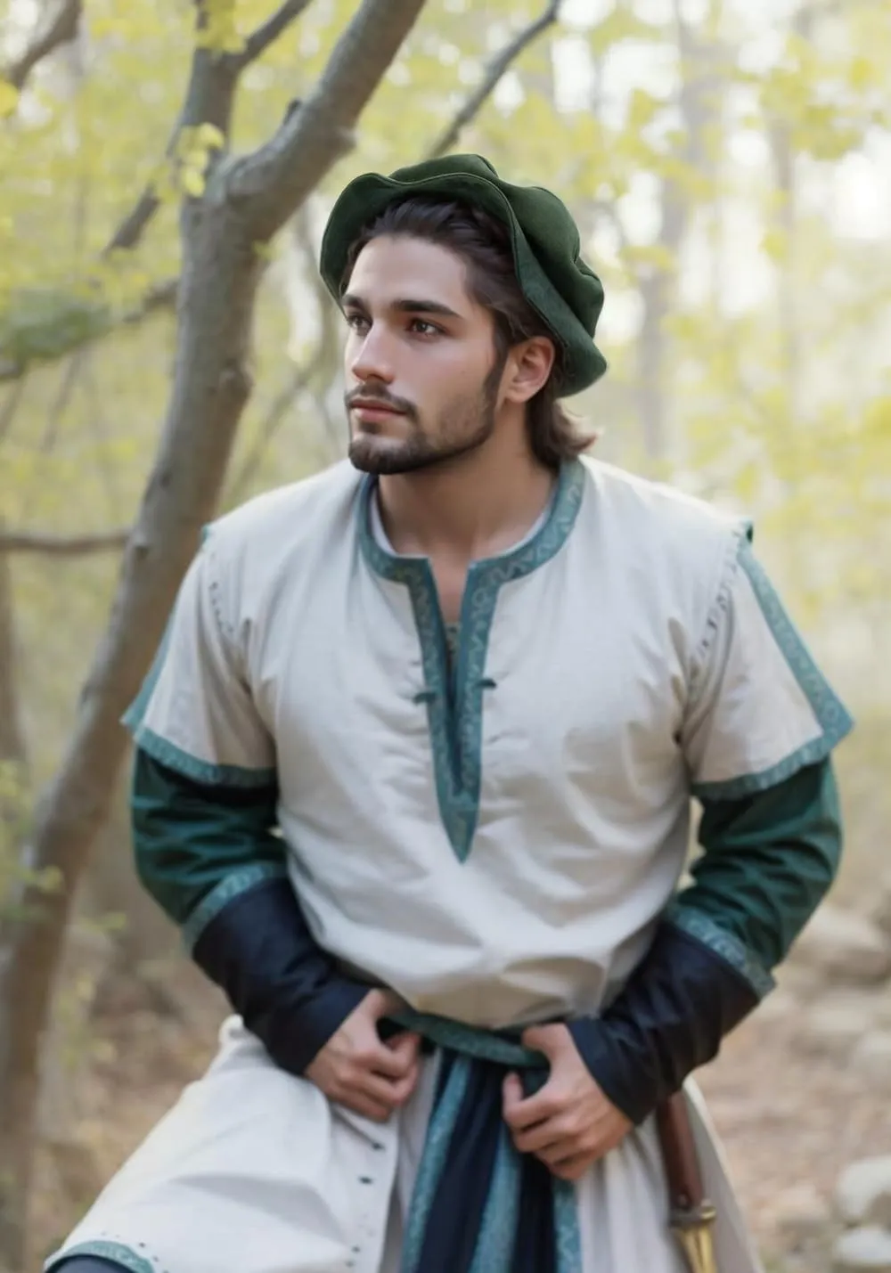 KUOIN Medieval Beret Tudor Flat Cap Faux Suede Bonnet Unisex Renaissance Hat Ren Faire Costume Accessories