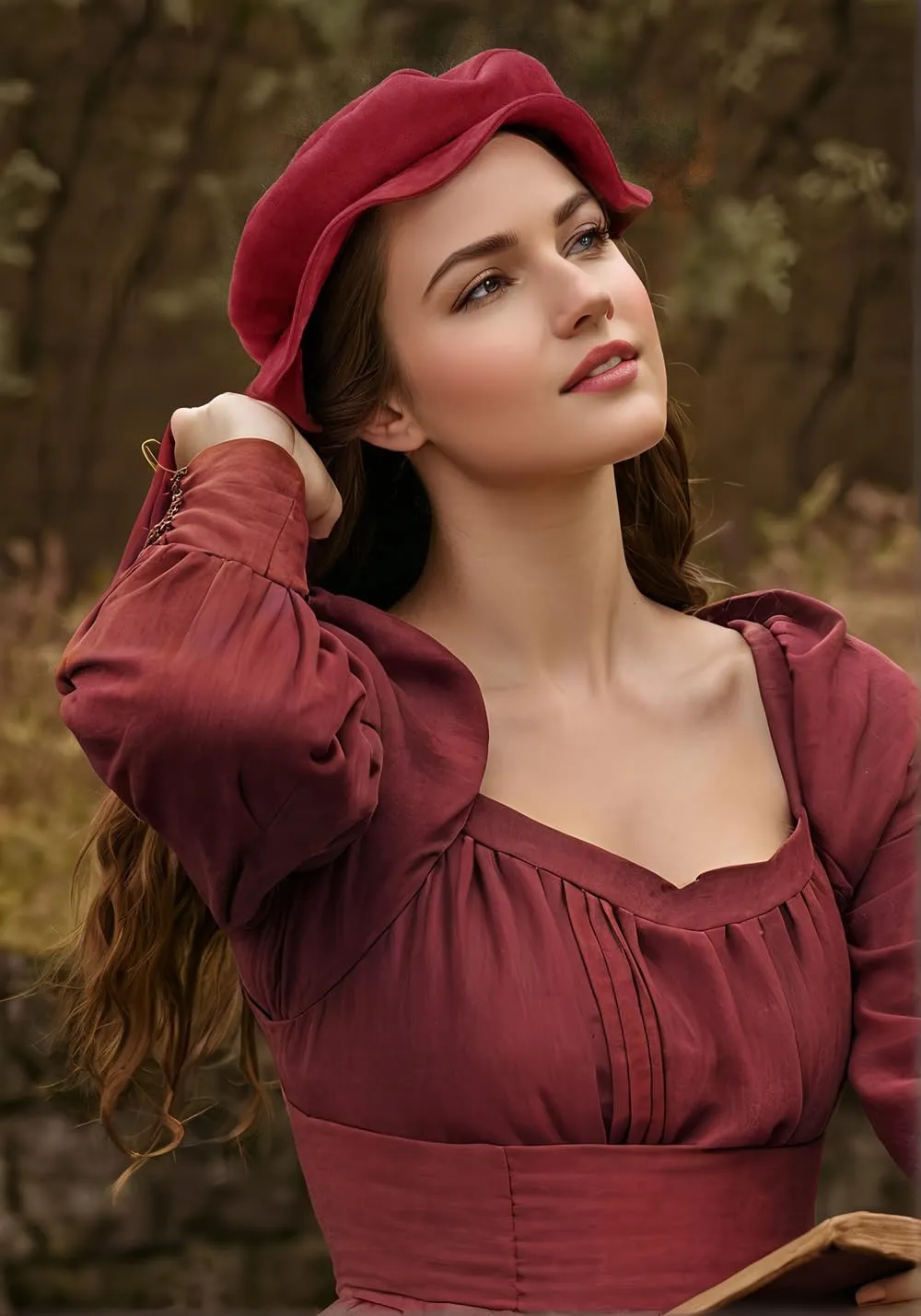KUOIN Medieval Beret Tudor Flat Cap Faux Suede Bonnet Unisex Renaissance Hat Ren Faire Costume Accessories