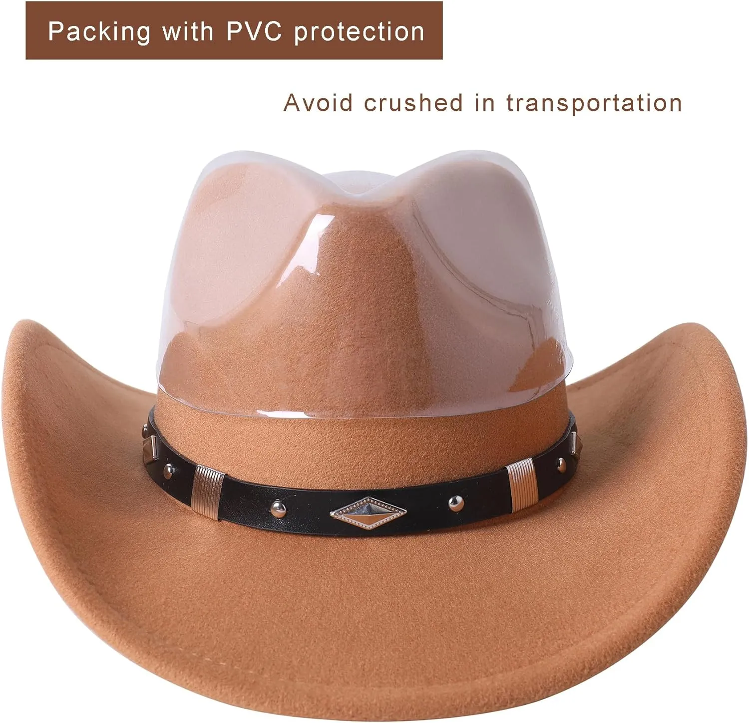 Lanzom Women Men Classic Felt Wide Brim Western Cowboy Cowgirl Hat with Belt Buckle