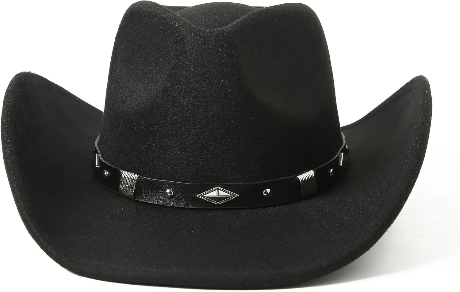 Lanzom Women Men Classic Felt Wide Brim Western Cowboy Cowgirl Hat with Belt Buckle