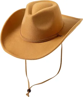 Lanzom Women Men Retro Felt Wide Brim Western Cowboy Cowgirl Hat Dress Up Hat with Wind Lanyard
