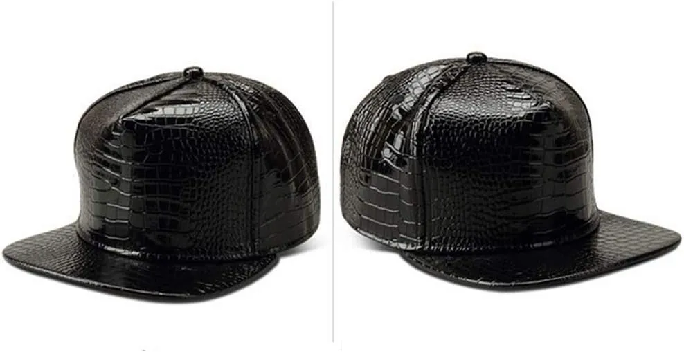 Men Women PU Leather Hip-Hop Flat Bill Snapback Hat Crocodile Baseball Caps