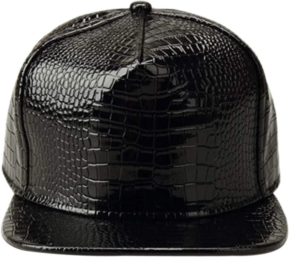 Men Women PU Leather Hip-Hop Flat Bill Snapback Hat Crocodile Baseball Caps