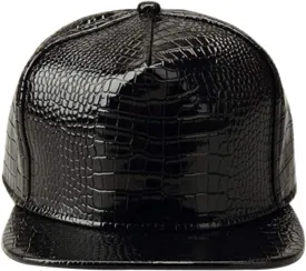 Men Women PU Leather Hip-Hop Flat Bill Snapback Hat Crocodile Baseball Caps