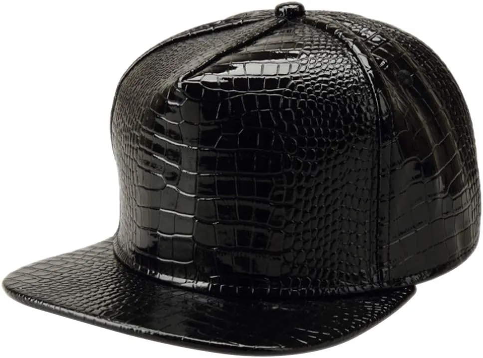 Men Women PU Leather Hip-Hop Flat Bill Snapback Hat Crocodile Baseball Caps