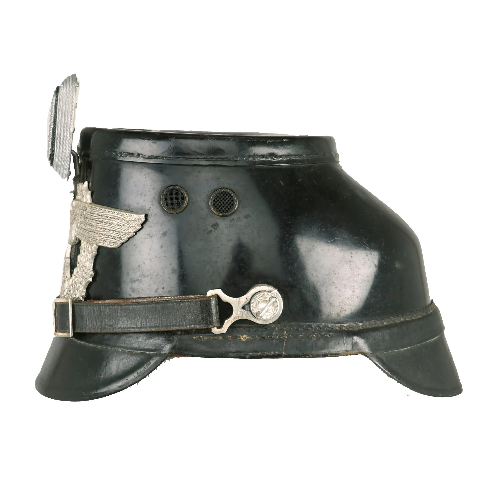 Original German Pre-WWII Early Pattern Metropolitan Police Shako in Black with Cockade & Chinstrap