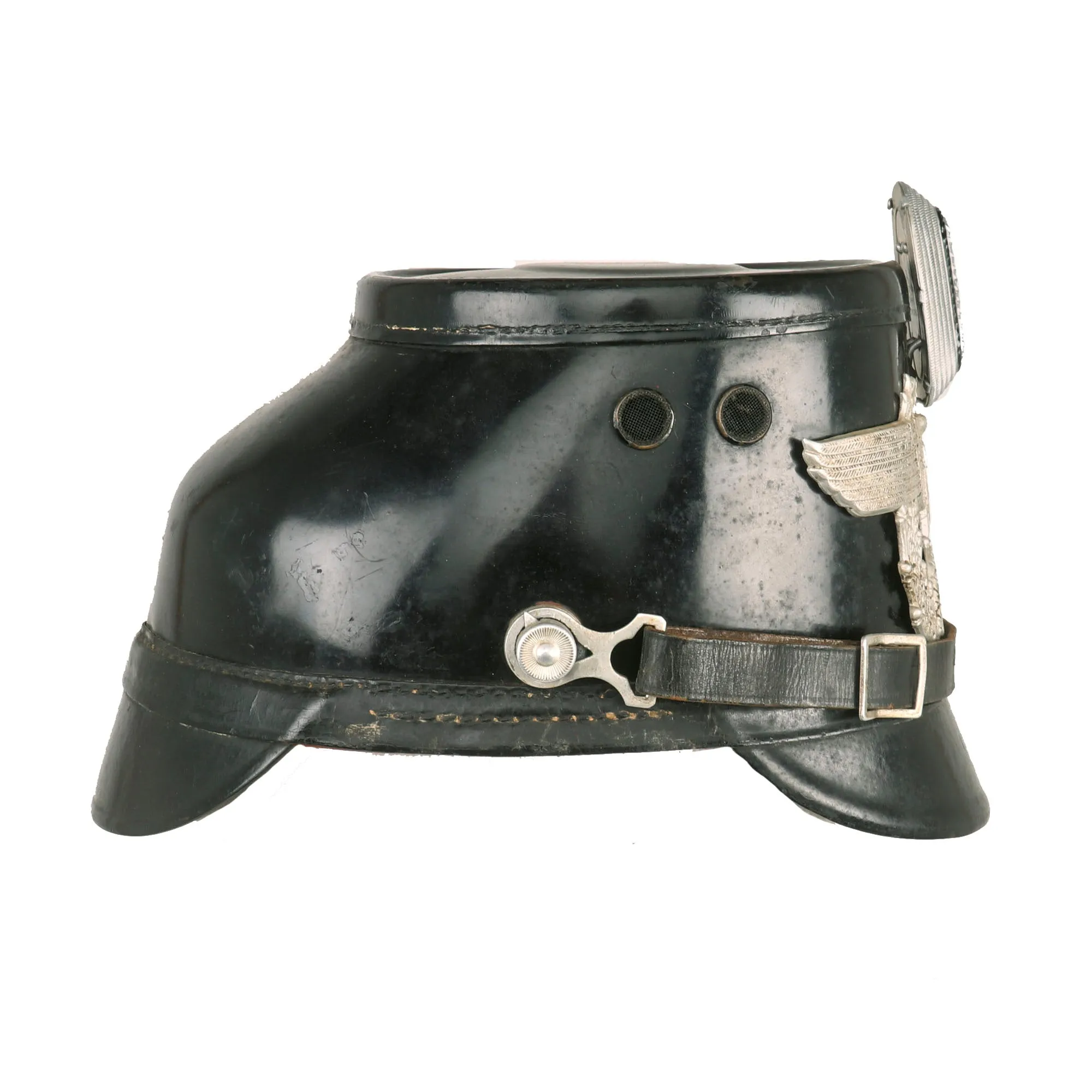 Original German Pre-WWII Early Pattern Metropolitan Police Shako in Black with Cockade & Chinstrap