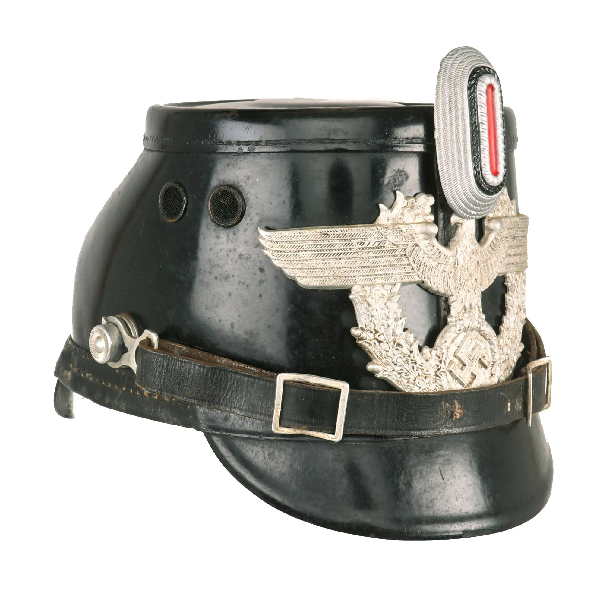 Original German Pre-WWII Early Pattern Metropolitan Police Shako in Black with Cockade & Chinstrap