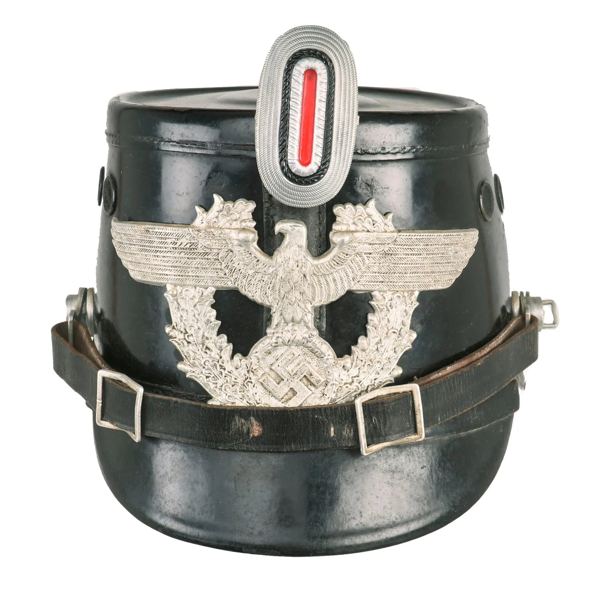 Original German Pre-WWII Early Pattern Metropolitan Police Shako in Black with Cockade & Chinstrap