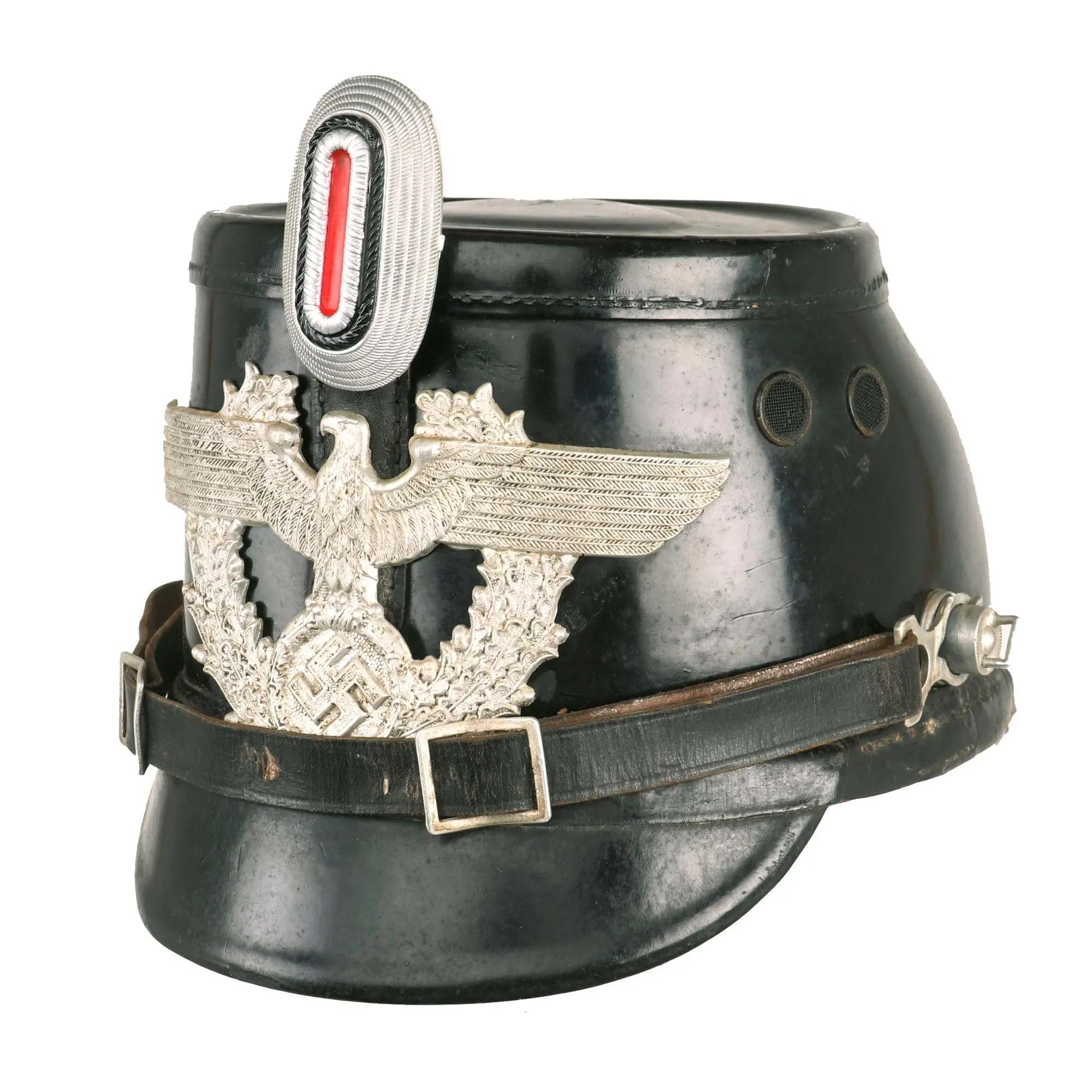 Original German Pre-WWII Early Pattern Metropolitan Police Shako in Black with Cockade & Chinstrap