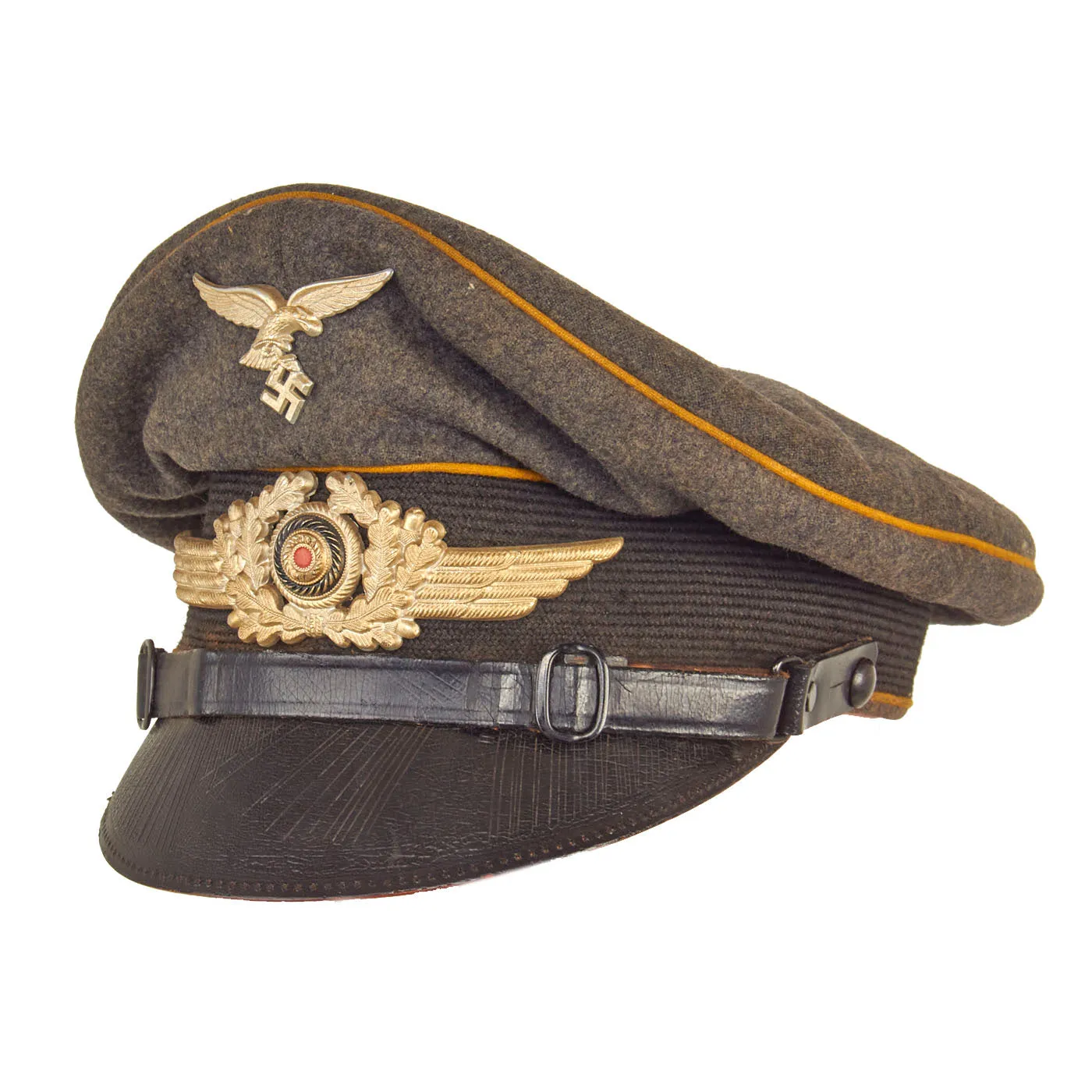 Original German WWII Luftwaffe Flight Branch EM & NCO Schirmmütze Visor Cap with Jüterbog Airfield Marking