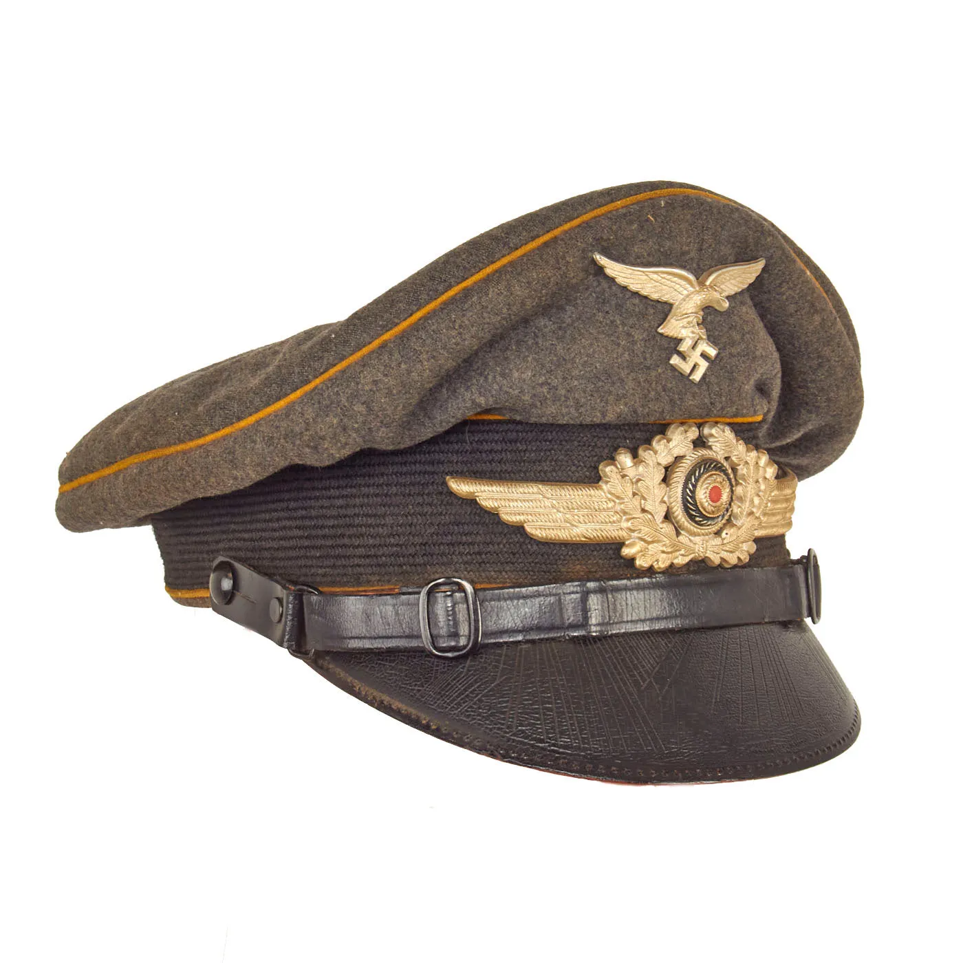 Original German WWII Luftwaffe Flight Branch EM & NCO Schirmmütze Visor Cap with Jüterbog Airfield Marking