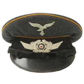 Original German WWII Luftwaffe Flight Branch EM/NCO Visor Cap by Carl Halfar - Size 55