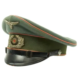 Original German WWII Named Heer Panzer NCO Peak Visor Cap by Feinstes Fabrikat - Regiment Marked