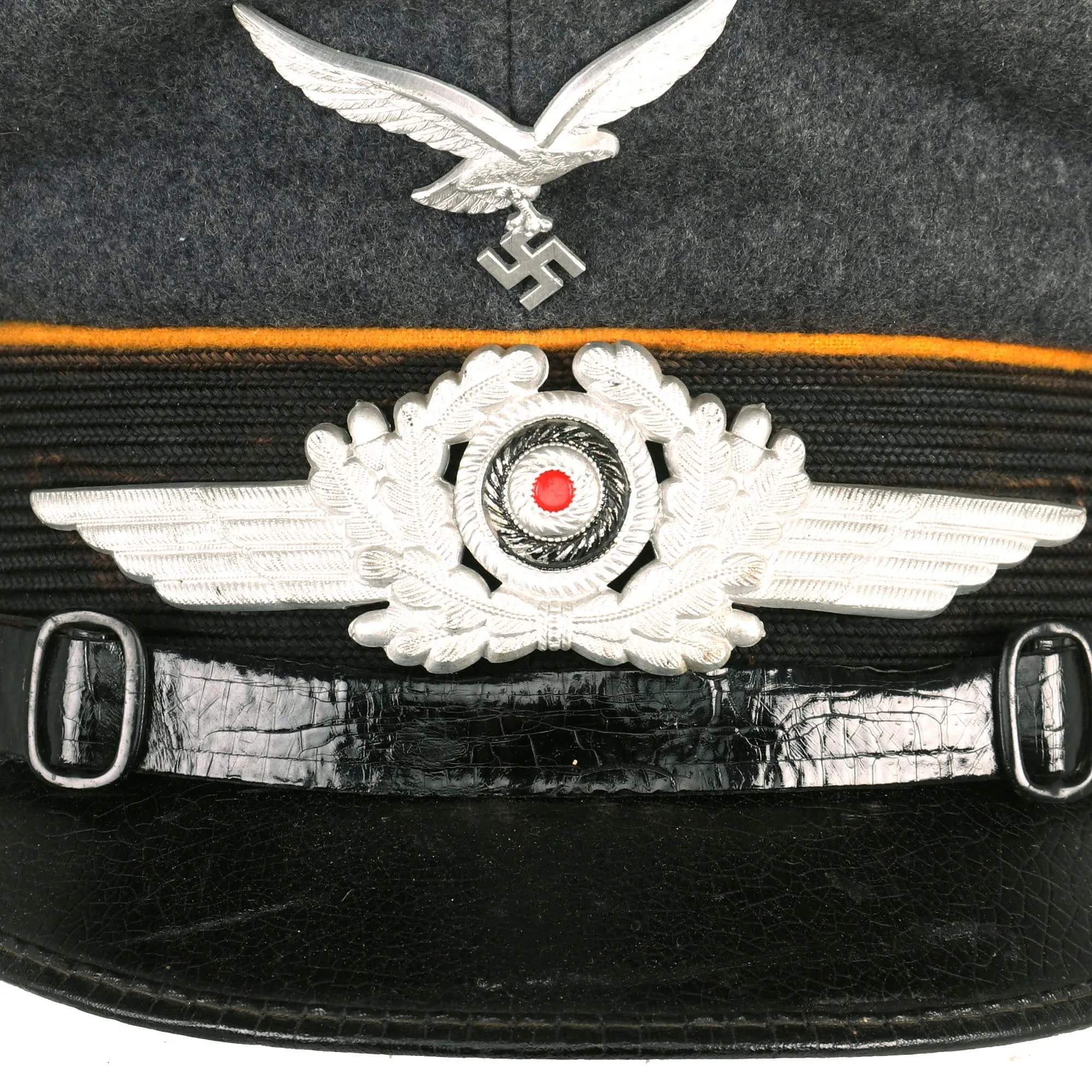 Original German WWII Unit Marked Luftwaffe Flight Branch EM/NCO Schirmmütze Visor Cap by Gebrüder Alm - size 57cm