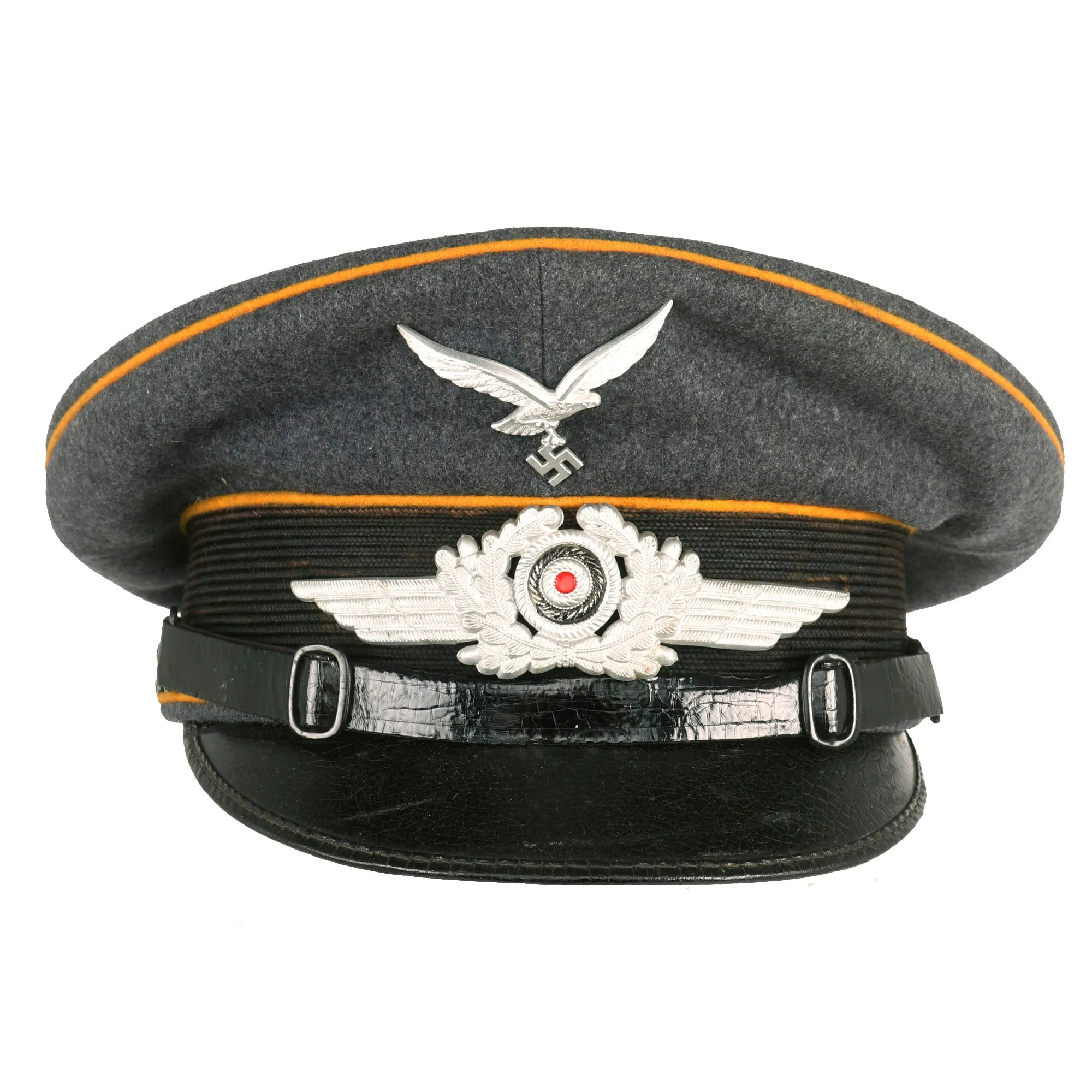 Original German WWII Unit Marked Luftwaffe Flight Branch EM/NCO Schirmmütze Visor Cap by Gebrüder Alm - size 57cm
