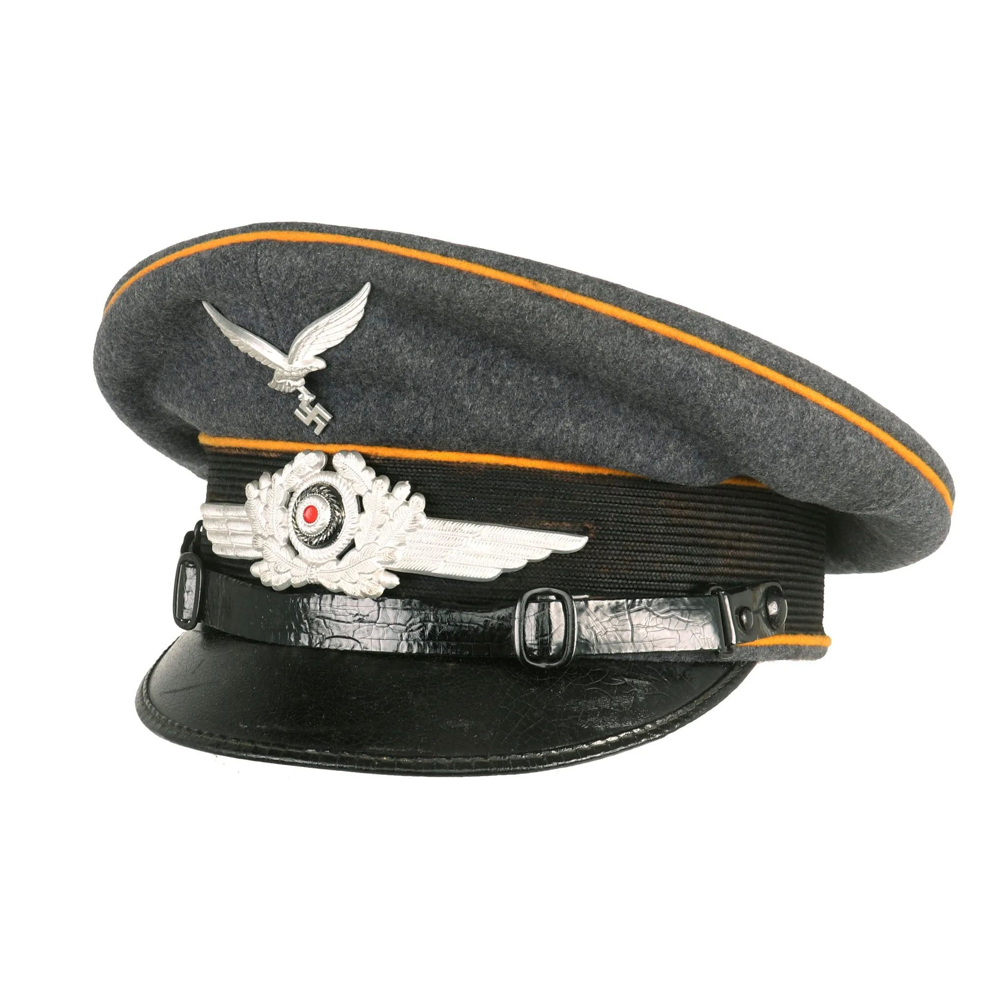 Original German WWII Unit Marked Luftwaffe Flight Branch EM/NCO Schirmmütze Visor Cap by Gebrüder Alm - size 57cm
