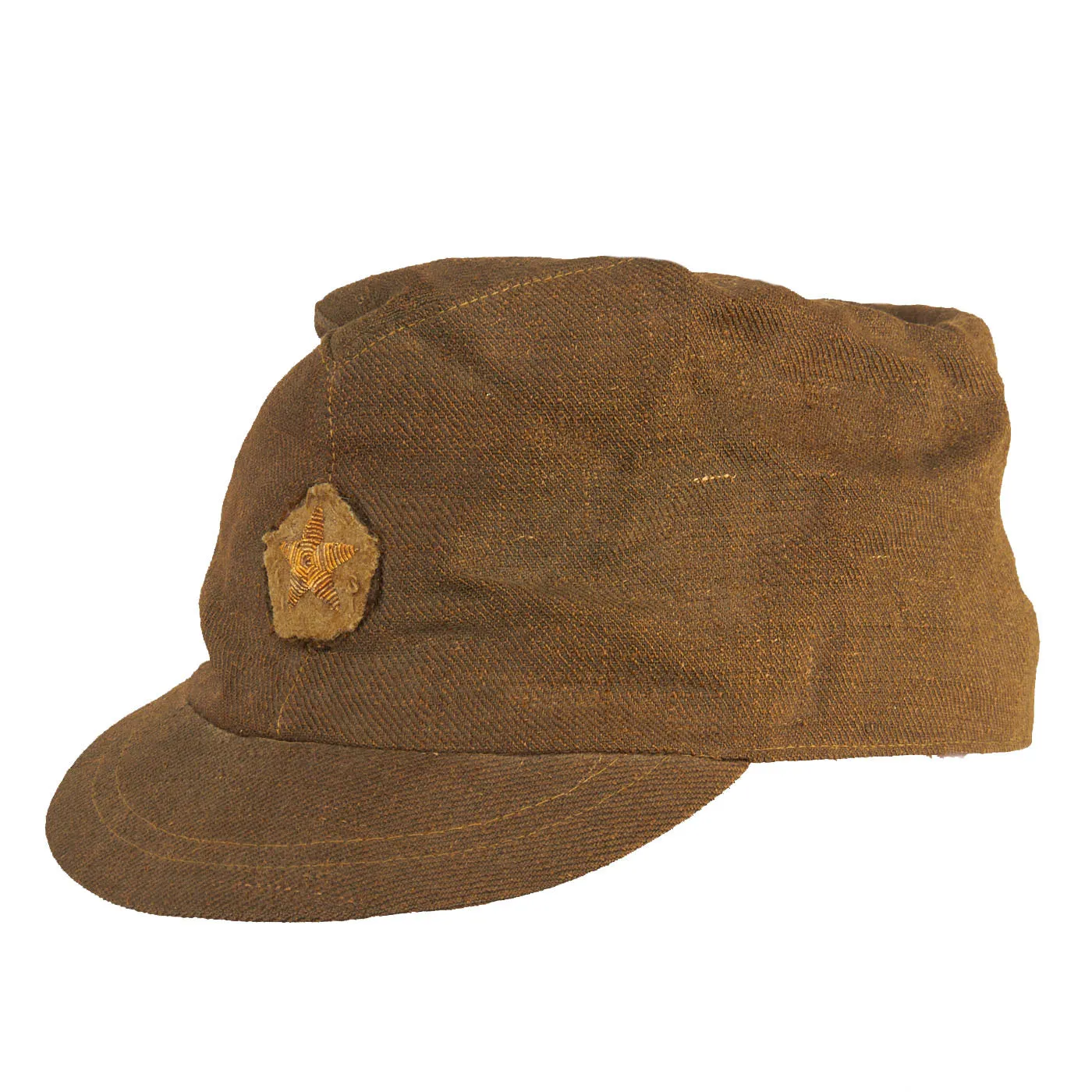 Original Japanese WWII Imperial Japanese Army Enlisted Men's Tropical Forage Cap With Bullion Embroidered Insignia