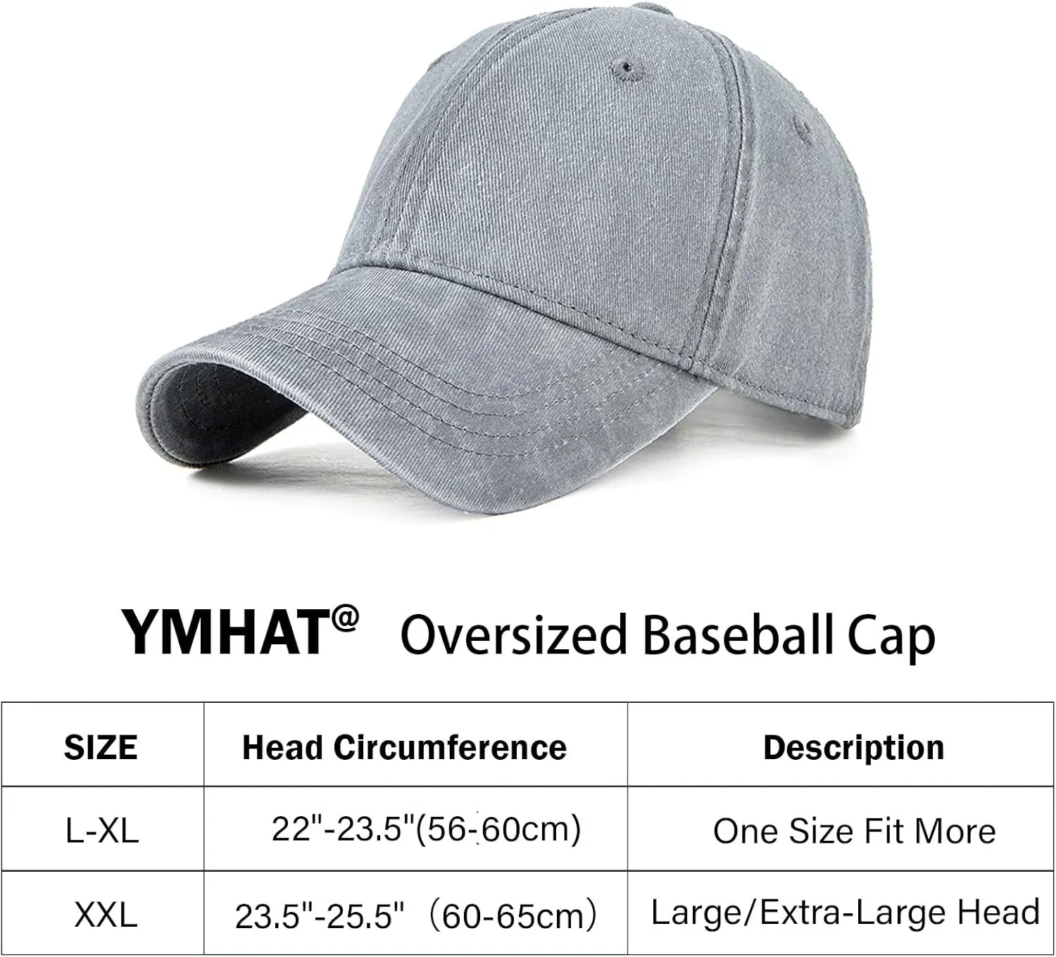 Oversized XL XXL 100% Cotton Basebal Cap Large Dad Washed Sport Cap Unconstructed Low Profilel Hat for Big Head(23.5"-25.5")