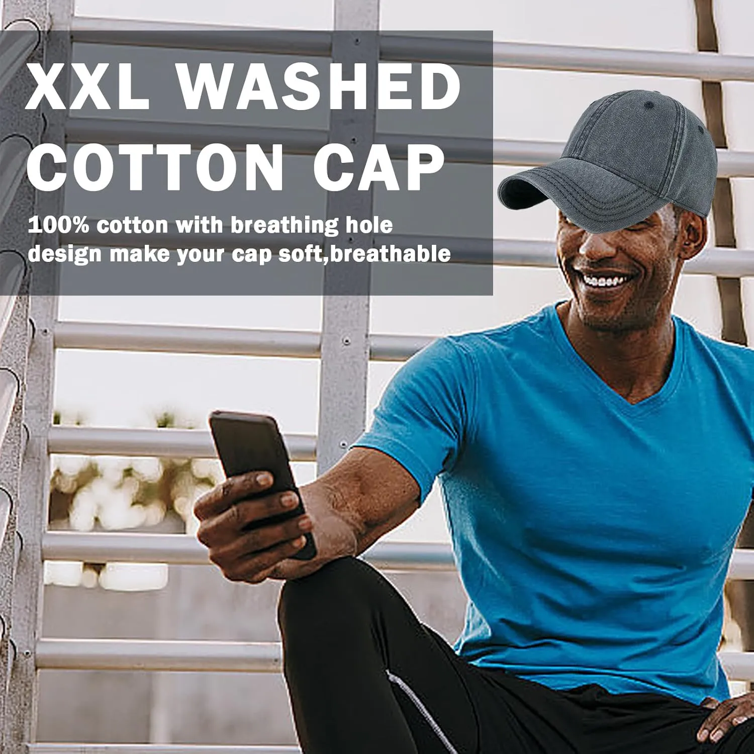 Oversized XL XXL 100% Cotton Basebal Cap Large Dad Washed Sport Cap Unconstructed Low Profilel Hat for Big Head(23.5"-25.5")