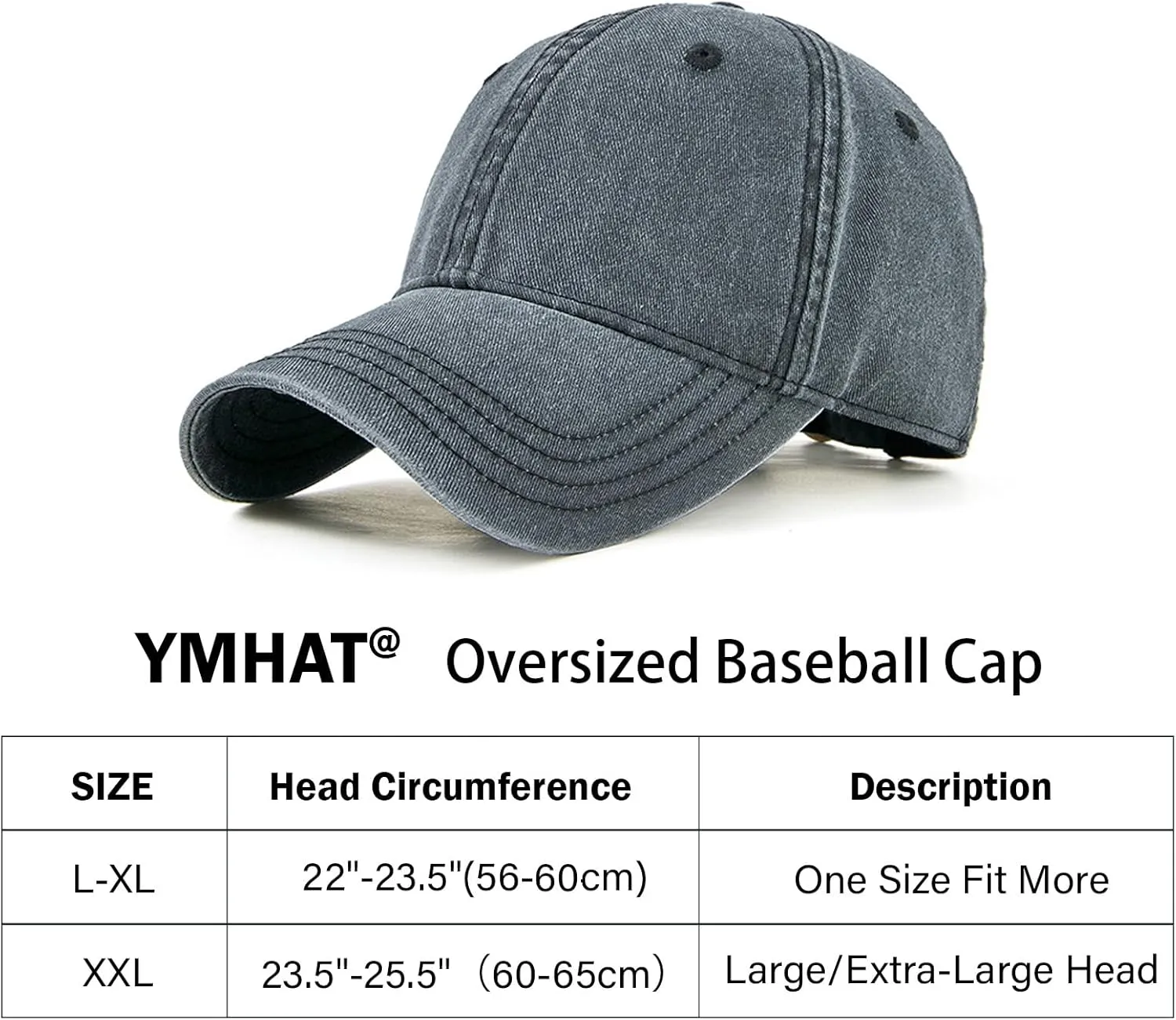 Oversized XL XXL 100% Cotton Basebal Cap Large Dad Washed Sport Cap Unconstructed Low Profilel Hat for Big Head(23.5"-25.5")