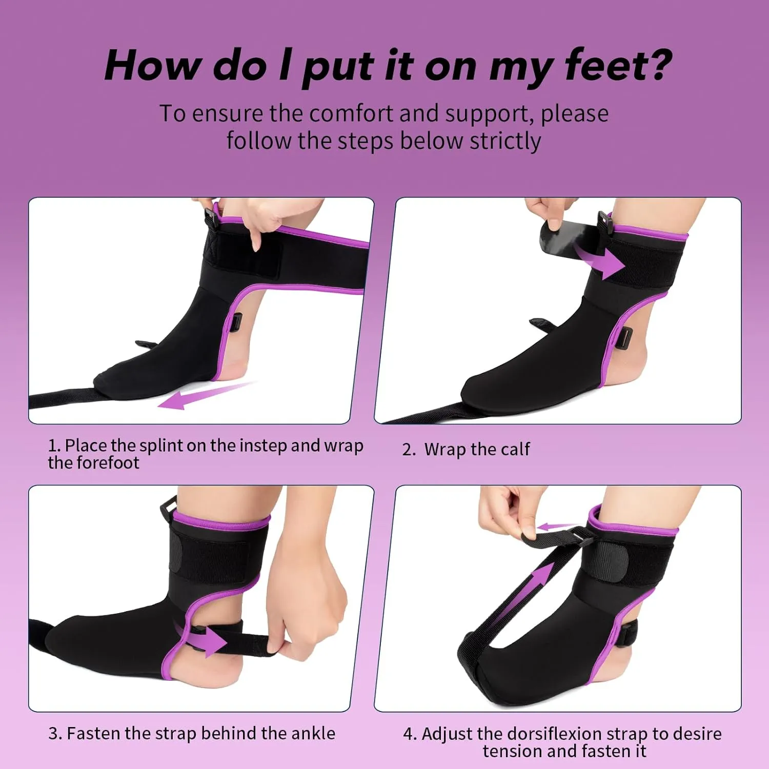 Plantar Fasciitis Night Splint Sock with Massage Ball for Tension Relief, Alleviate Pain from Plantar Fasciitis, Arch Pain, Heel Spur, Foot-drop and Achilles Tendonitis, Soft and Comfortable Foot Brace for Men and Women, Large-Purple
