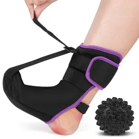 Plantar Fasciitis Night Splint Sock with Massage Ball for Tension Relief, Alleviate Pain from Plantar Fasciitis, Arch Pain, Heel Spur, Foot-drop and Achilles Tendonitis, Soft and Comfortable Foot Brace for Men and Women, Large-Purple