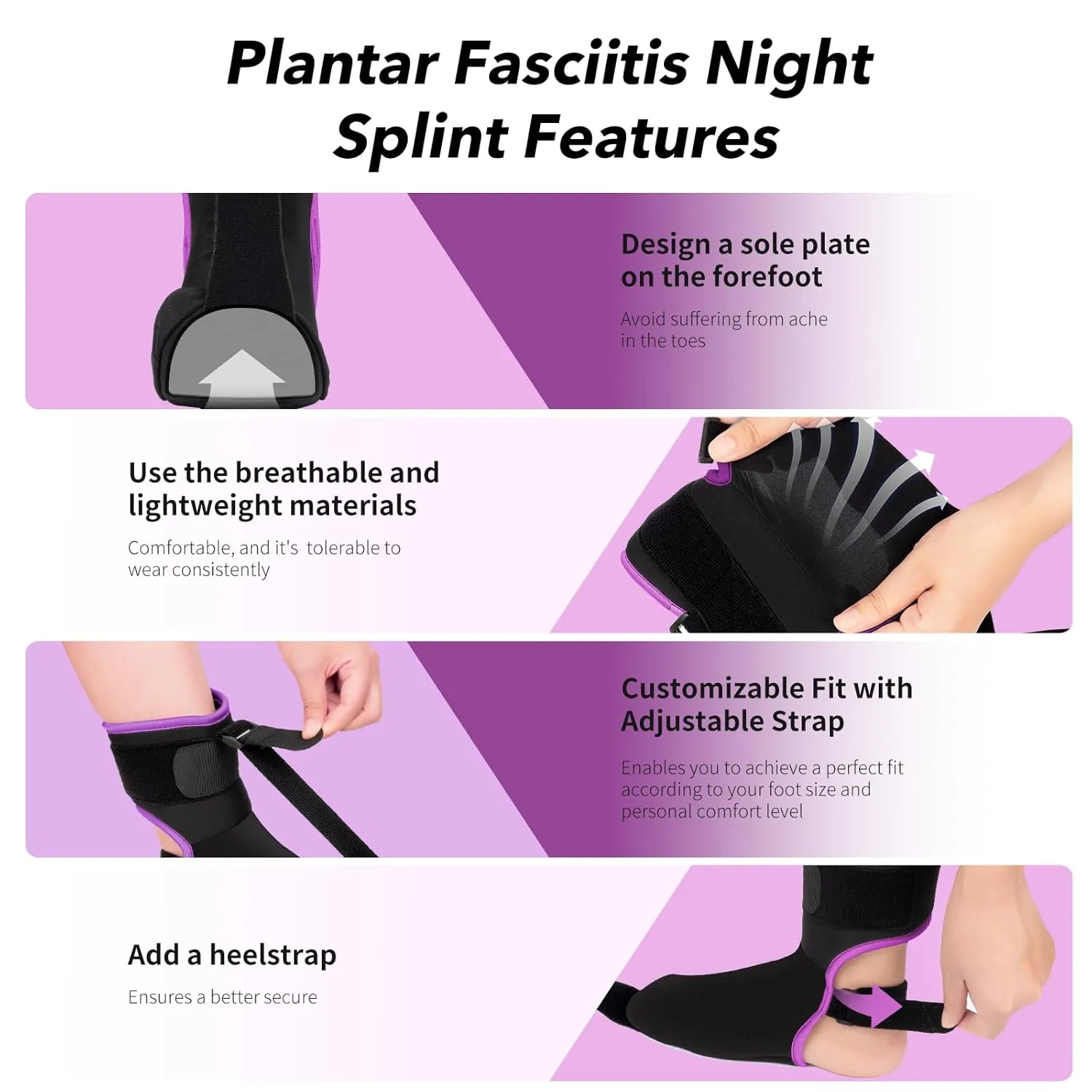 Plantar Fasciitis Night Splint Sock with Massage Ball for Tension Relief, Alleviate Pain from Plantar Fasciitis, Arch Pain, Heel Spur, Foot-drop and Achilles Tendonitis, Soft and Comfortable Foot Brace for Men and Women, Large-Purple